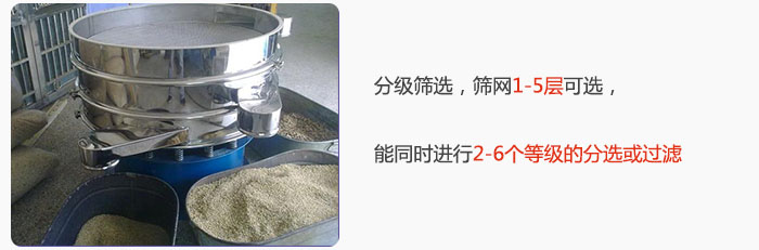 分級篩選，可篩1至5層篩網(wǎng)，能同時進行2至6個等級的分選或過濾