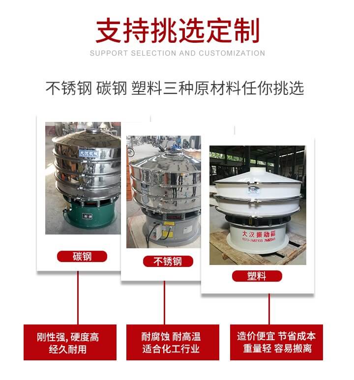 旋振篩可配置一到四層的篩網(wǎng)。旋振篩的篩分效率高，篩分精度高，篩分率高達(dá)96%。