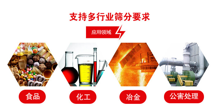 旋振篩適用的行業(yè)：食品行業(yè)，化工行業(yè)，冶金行業(yè)，公害處理等。